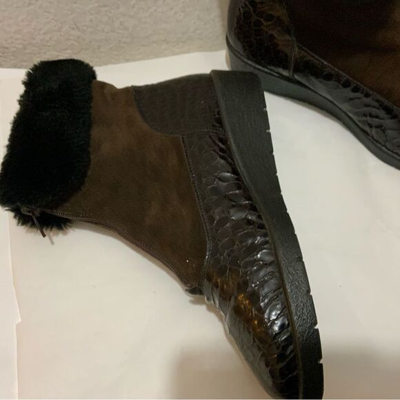 Rieker Brown Alligator Print Faux Fur Zip Up Boots Women's 5.5 UK / US 7.5 - Picture 6 of 10